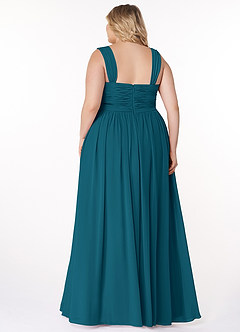 Azazie Zapheira Jurken voor bruidsmeisjes Jurk van Chiffon met A-Lijn Ruches Inkt Blauw image8