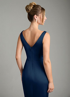 Azazie Alena Bridesmaid Dresses Dark Navy Mermaid Pleated Stretch Satin Dress image10