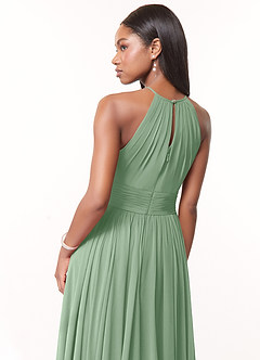 Azazie Cherish Vestidos de damas de honor Vestido de Matcha de Gasa de Corte en A con Plisado image5