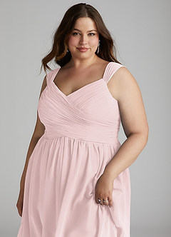 Azazie Angie Bridesmaid Dresses Blushing Pink A-Line Corset Chiffon Dress image20