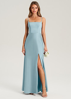 Azazie Lidia Bridesmaid Dresses Moody Blue Mermaid Side Slit Stretch Satin Dress image4