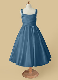 Azazie Cutie Pie Flower Girl Dresses Bermuda A-Line Pleated Matte Satin Dress image4