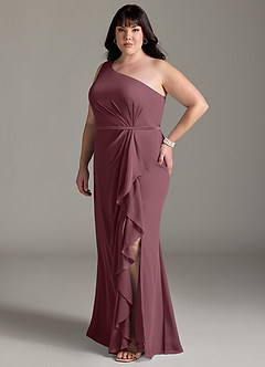 Azazie Liza Bridesmaid Dresses Sangria Mermaid One Shoulder Chiffon Dress image13