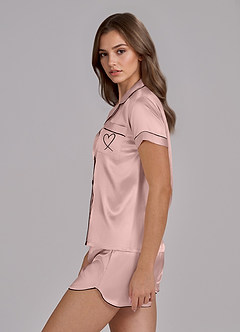 front Satin Short Sleeves Pajamas set