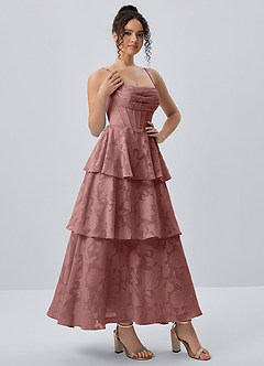 Gabriddy Stoffig Roze Jacquard korsetjurk met ruches image4