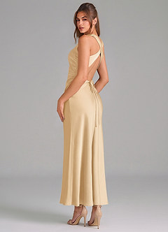 Azazie Evadne Brautjungfernkleider Etui Plissee Stretch-Satin Kleid Gold image2