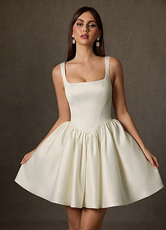 Azazie Saverina Hochzeitskleider A-Linie mit Taschen Satin Kleid Creme image5