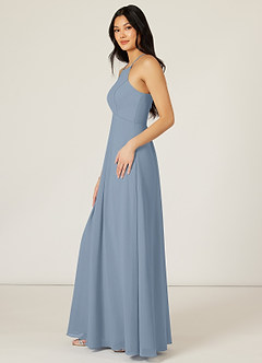 Azazie Sarah Bridesmaid Dresses Dusty Blue Empire Pleated Chiffon Dress image3