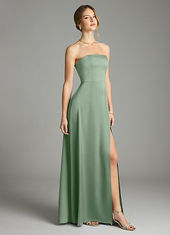 Azazie Wren Bridesmaid Dresses Matcha A-Line Strapless Stretch Satin Convertible Dress image1
