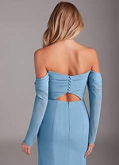 Azazie Hallie Bridesmaid Dresses Steel Blue Mermaid Long Sleeve Chiffon Dress image7