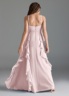 Azazie Peyton Junior Blushing Pink A-Line V-Neck Cascading Ruffles Chiffon Dress image5