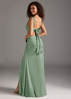 Azazie Jesaphine Bridesmaid Dresses Matcha Sheath Bow Stretch Satin Dress image2