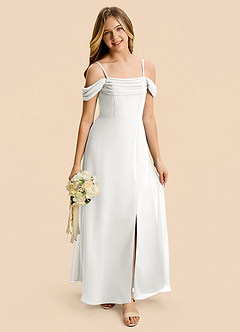 Azazie Lilly Junior White A-Line Pleated Chiffon Dress image7