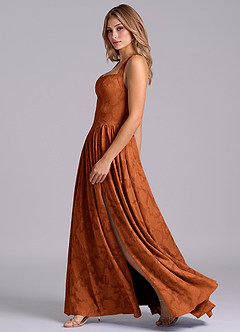 Azazie Francis Robes de demoiselle d'honneur Robe Trapèze en Blumen-Burnout Corset Orange Brûlée image5