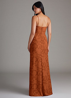 Azazie Maci Robes de demoiselle d'honneur Robe Fourreau en Blumen-Burnout Plissée Orange Brûlée image2