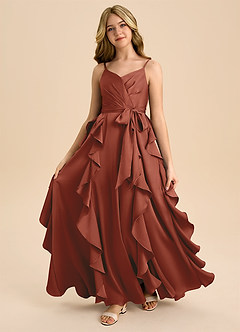 Azazie Peyton Junior Auburn A-Line Pleated Stretch Satin Dress image5