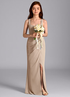 Azazie Mero Junior Meerjungfrau-Linie Plissee Chiffon Kleid Taupe image4
