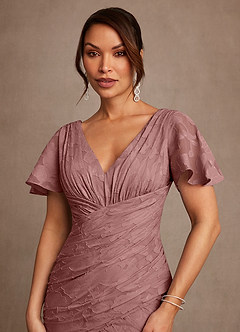 Azazie Jolene Mother of the Bride Dresses Dusty Rose Mermaid Pleated Floral Burnout Dress image5
