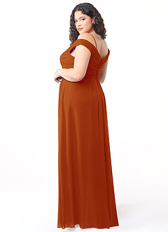 Azazie Audrianna Jurken voor bruidsmeisjes Converteerbaar Jurk van Chiffon met A-Lijn Off-the-shoulder verzameld Paprika image10
