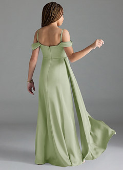 Azazie Amyra Junior Dusty Sage Sheath Off the Shoulder Stretch Satin Dress image2
