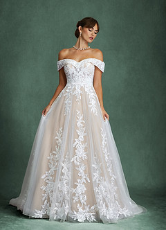 Azazie Becca Robes de mariée Robe Trapèze en Tulle Décolleté en cœur Diamant Blanc Champagne image3