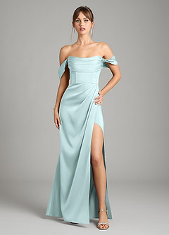 Azazie Johana Vestidos de damas de honor Vestido de Vidrio Marino de Satén Elástico de Corte Sirena Convertible con Vestidos sin tirantes image1