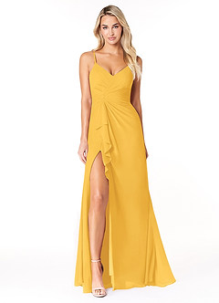 Azazie Emerald Bridesmaid Dresses Marigold A-Line Ruffled Chiffon Dress image4