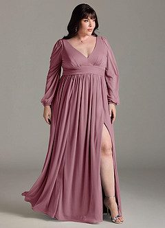 Azazie Norah Bridesmaid Dresses Vintage Mauve A-Line V-Neck Long Sleeve Chiffon Dress image9