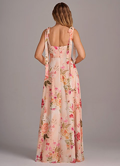 Azazie Debra Jurken voor bruidsmeisjes Converteerbaar Jurk van Chiffon met A-Lijn met Zakken Abstract Boeket Bloemen image3