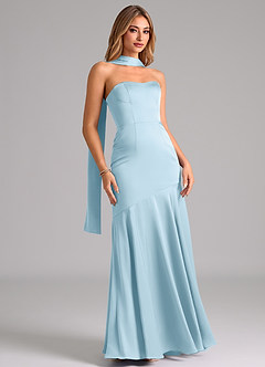Azazie Shiloh Bridesmaid Dresses Sky Blue Mermaid Strapless Stretch Satin Convertible Dress image3