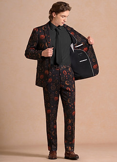 front Caleb Black Vintage Halloween Print 3-Piece Suit