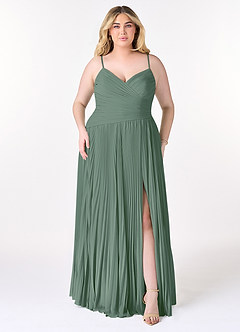 Azazie Vini Bridesmaid Dresses Eucalyptus A-Line V-Neck Pleated Chiffon Dress image7