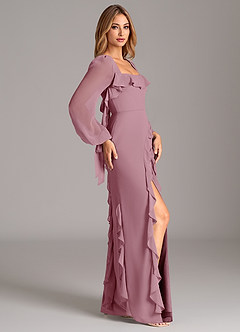 Azazie Candice Final Sale Vintage Mauve A-Line Long Sleeve Chiffon Dress image6