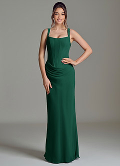 Azazie Niamh Bridesmaid Dresses Emerald Mermaid Corset Chiffon Dress image1