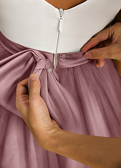 Azazie Sprout Flower Girl Dresses Dusty Rose A-Line Bow Tulle Dress image5