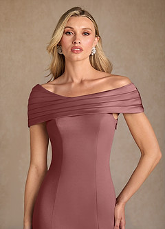 Azazie Pierce vestidos de madre de la novia Vestido de Rosa Del Desierto de Crepé elástico de Sirena con Plisado image4