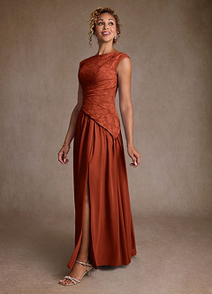 Azazie Kalleen Moeder van de bruid jurken A-Lijn Jurk van Chiffon Geplooid Kastanjebruin image4