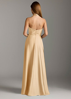 Azazie Tessie Bridesmaid Dresses Gold A-Line Pleated Stretch Satin Dress image2