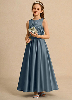 Azazie Ducky Girls Formal Sukienki dla dziewczynek sypiących kwiaty Linia A Pofałdowany Satyna elastyczna Długość kostki Sukienka image5