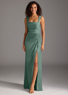 Azazie Jesaphine Bridesmaid Dresses Eucalyptus Sheath Bow Stretch Satin Dress image1