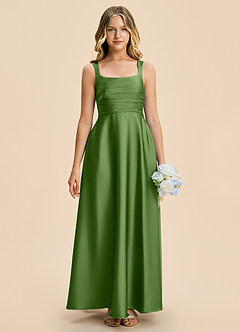 Azazie Azaria Junior Basil A-Line Pleated Stretch Satin Dress image3