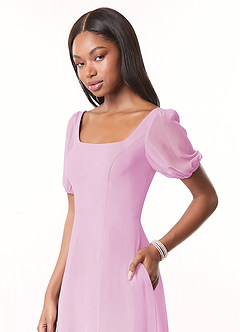 Azazie Alani Bridesmaid Dresses Candy Pink A-Line Square Neckline Chiffon Dress image4