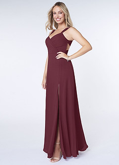 Azazie Nahrin Final Sale Cabernet A-Line V-Neck Pleated Chiffon Dress image3