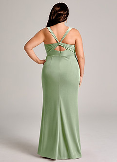 Azazie Mero Abiti da Damigella Abito Sirena in Velluto Plissettato Verde Salvia image6