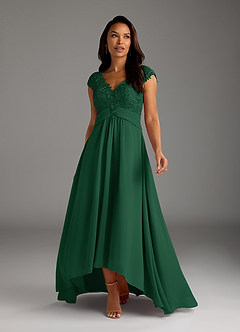 Azazie Irmeli vestidos de madre de la novia Vestido de Verde Oscuro de Gasa de Corte En A con Encaje image3