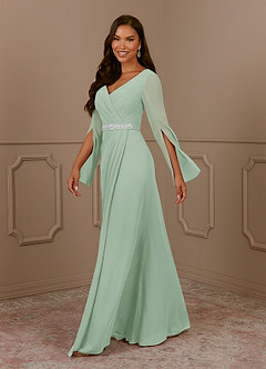 Azazie Belinda Mother of the Bride Dresses Agave A-Line V-Neck Pleated Chiffon Dress image3