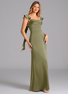 Azazie Adi Brudtärnklänningar Klä av A-Linje i Stretch Satin Plisserad Pistasch image3