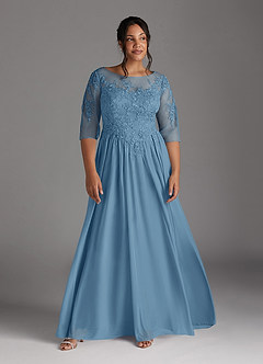 Azazie Harriet Mother of the Bride Dresses Steel Blue A-Line Scoop lace Mesh Dress image9