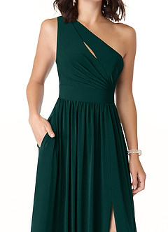 Azazie Jasna Brautjungfernkleider A-Linie One-Shoulder Luxuriöse Strickwaren Kleid Kiefer image6