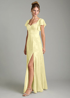 Azazie Bondi Bridesmaid Dresses Lemon Sorbet A-Line Ruched Floral Jacquard Burnout Dress image4